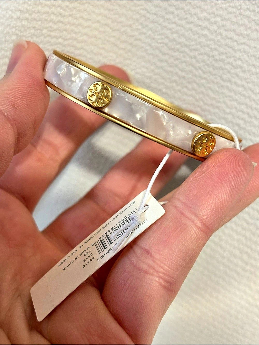 Tory Burch Logo Bangle in White & Gold NWT